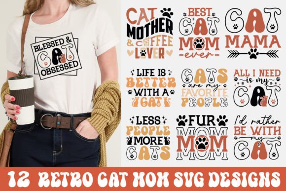 Retro Cat Mom SVG Bundle for Graphics and Crafts